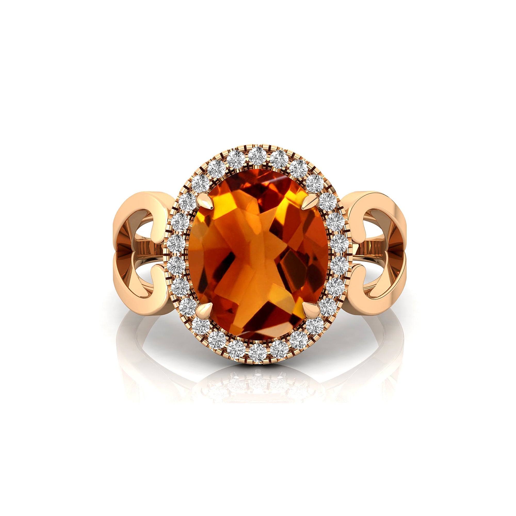 Vintage Love Inspired Oval Citrine Halo Diamond Engagement Ring - GeumJewels