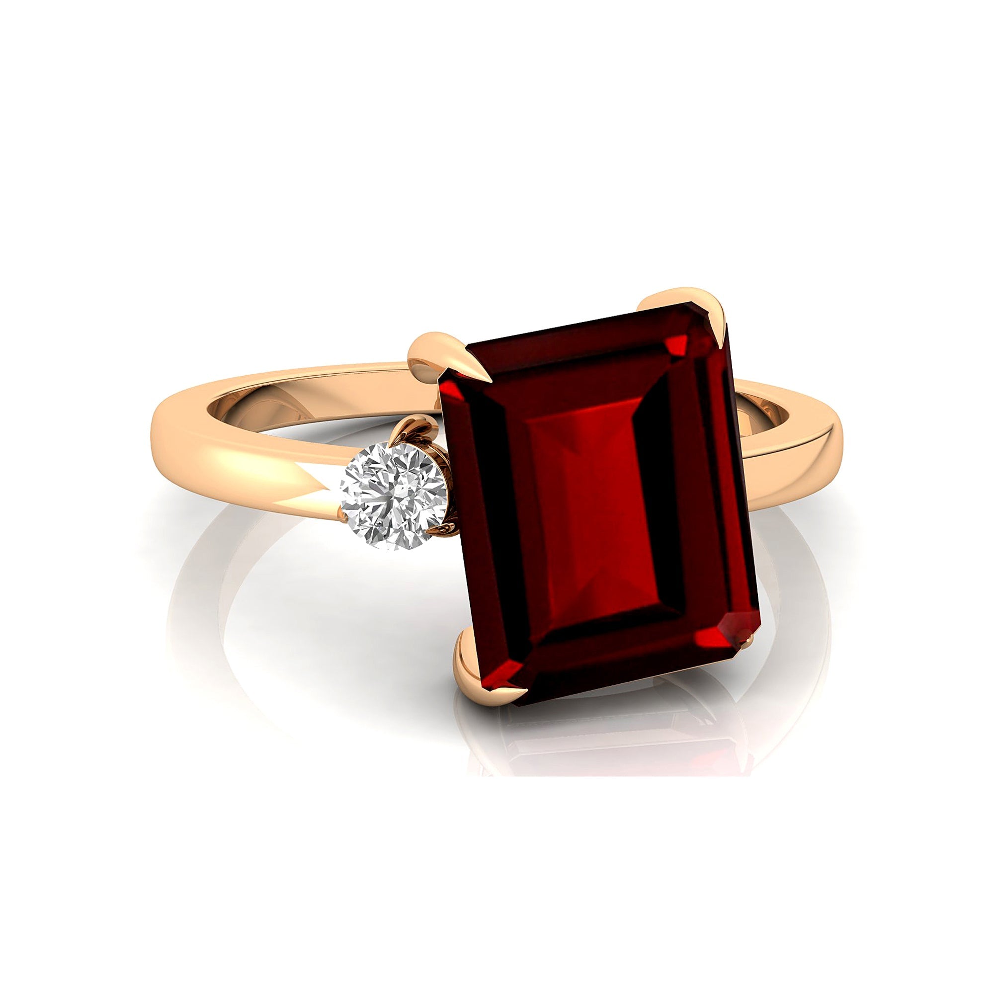 Emerald Shaped Garnet with 3mm Accent Solitaire Engagement Ring - GeumJewels
