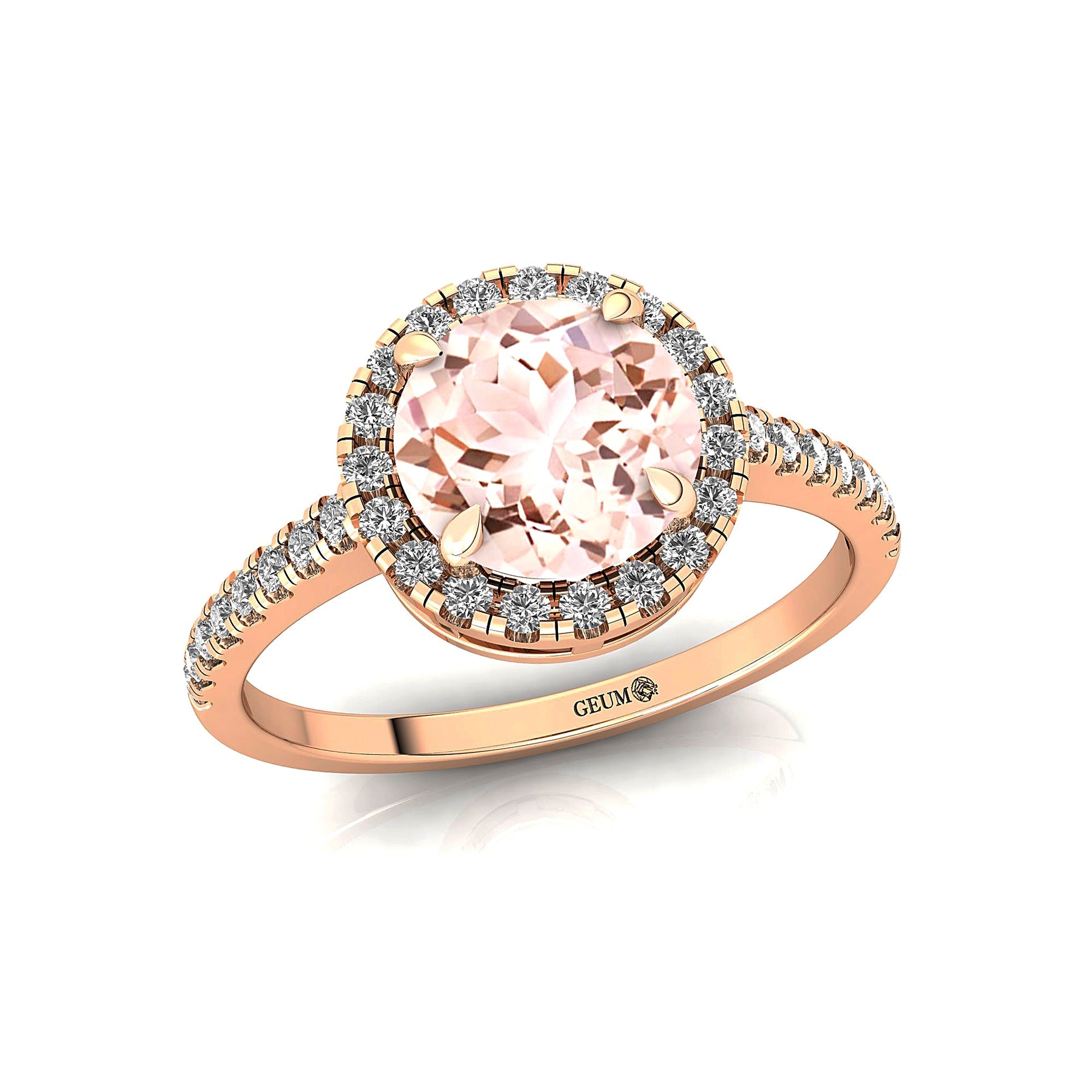 Classic Round Halo Diamonds with Solitaire Morganite Engagement Ring - GeumJewels
