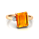 Emerald Shaped Citrine with 3mm Accent Solitaire Engagement Ring - GeumJewels