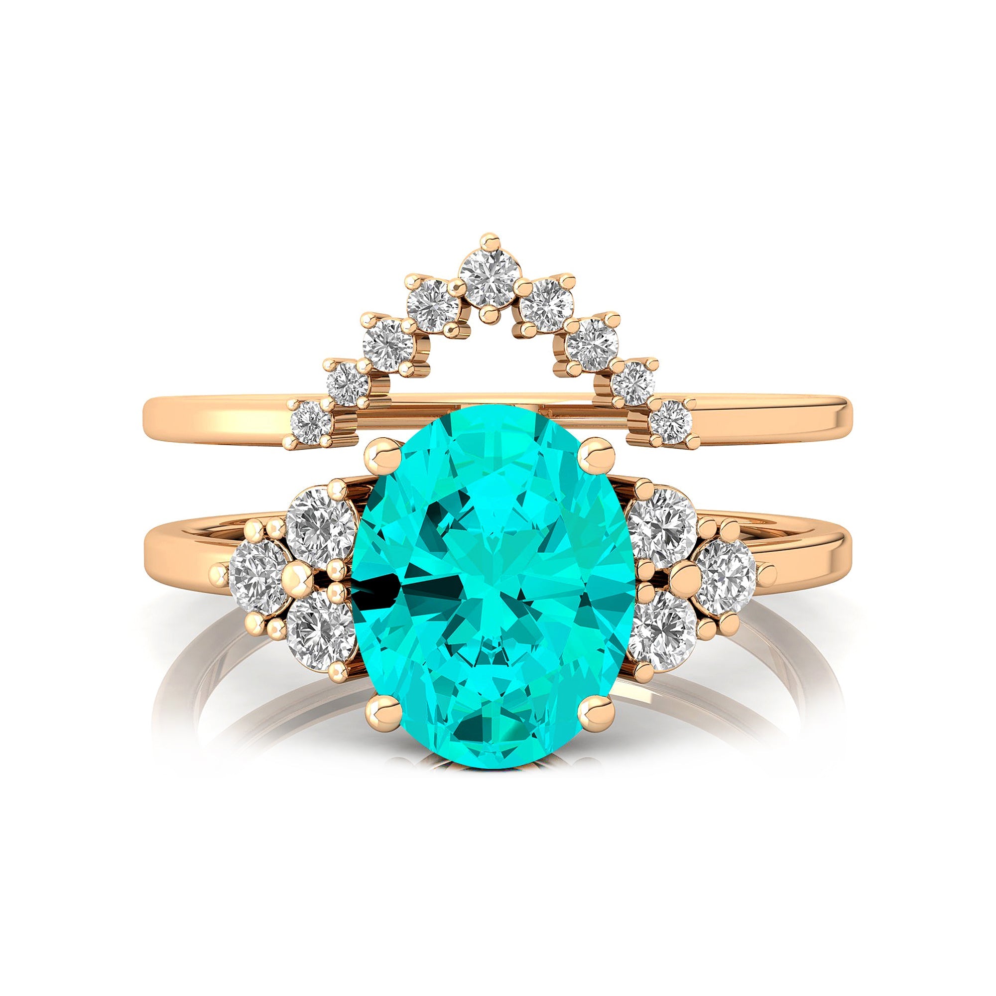 Paraiba Tourmaline Gold Ring With Stackable Diamond Band - GeumJewels