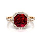 Halo Diamond Engagement Ring with Cushion Cut Garnet - GeumJewels