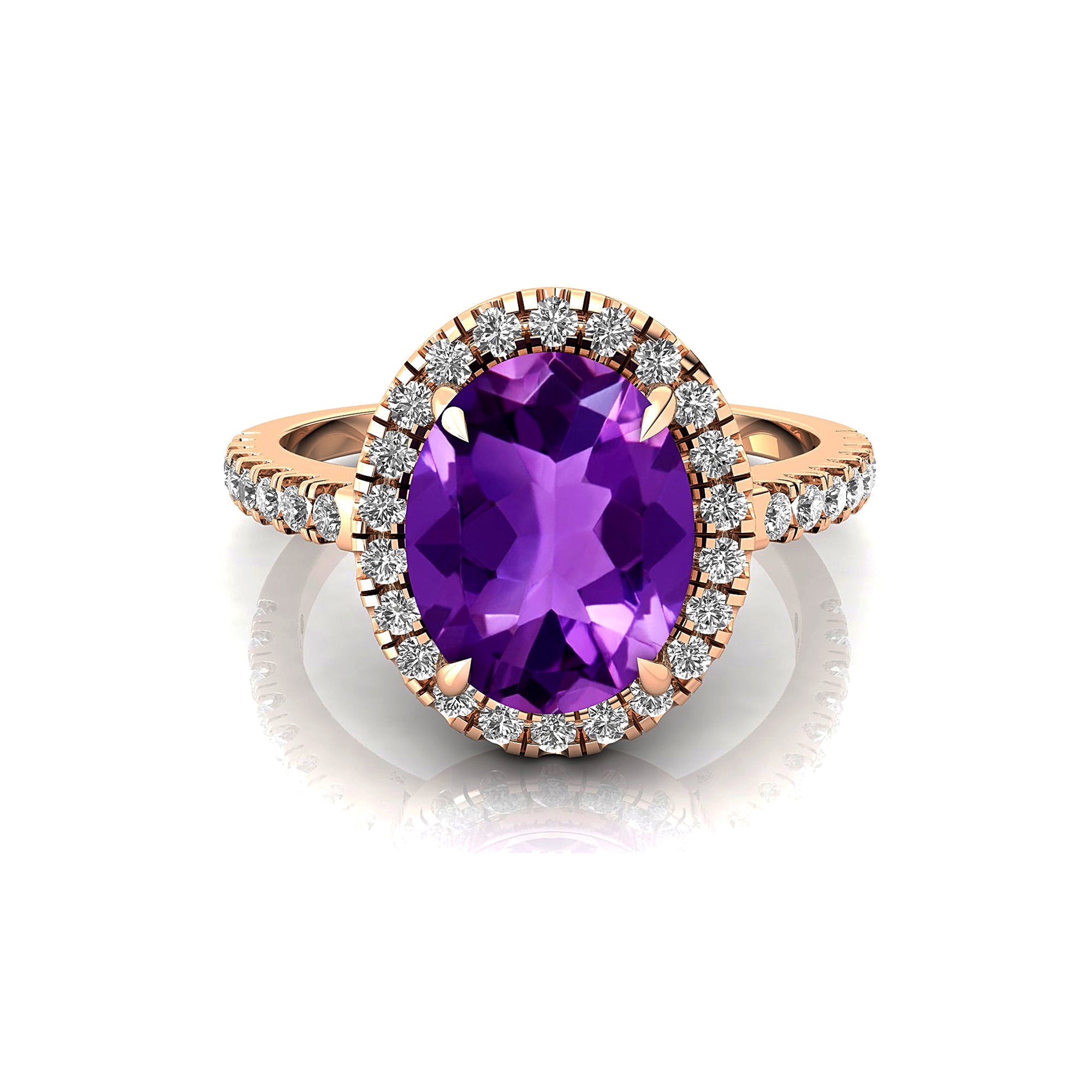 Oval Solitaire Amethyst Halo Diamond Engagement Ring - GeumJewels