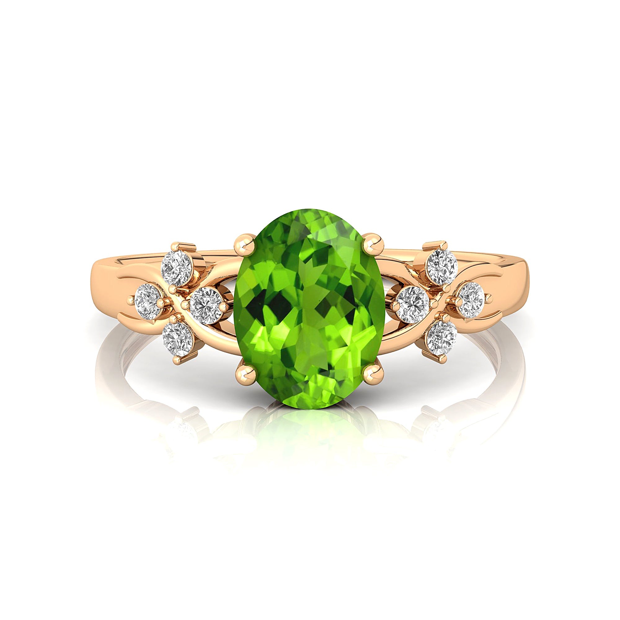 Criss Cross Diamond Ring with Oval Cut Peridot - GeumJewels