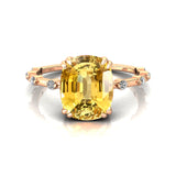 Cushion Cut Yellow Sapphire Engagement Ring with Distant Diamond Band - GeumJewels