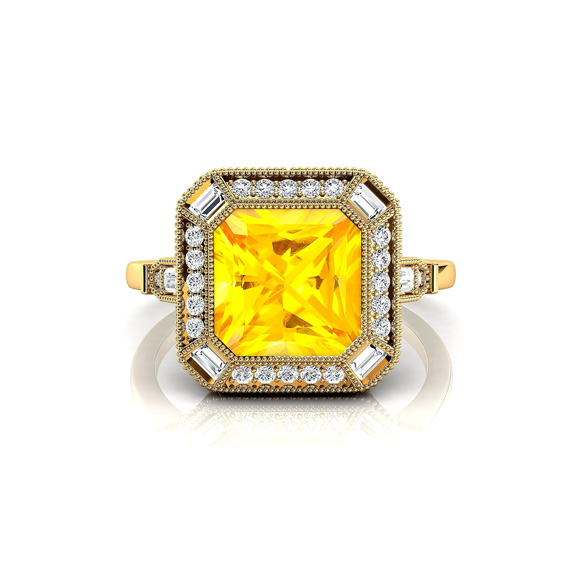 Vintage Style Square Cut Yellow Sapphire Diamond Ring - GeumJewels