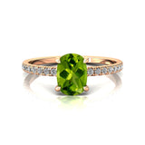 Long Cushion Peridot Thin Diamond Promise Ring - GeumJewels