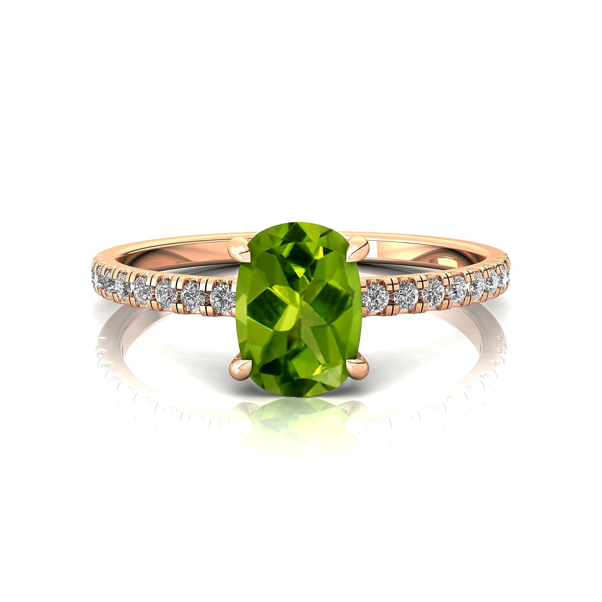 Long Cushion Peridot Thin Diamond Promise Ring - GeumJewels