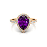 Classic Pear Shaped Amethyst Halo Diamond Engagement Ring - GeumJewels