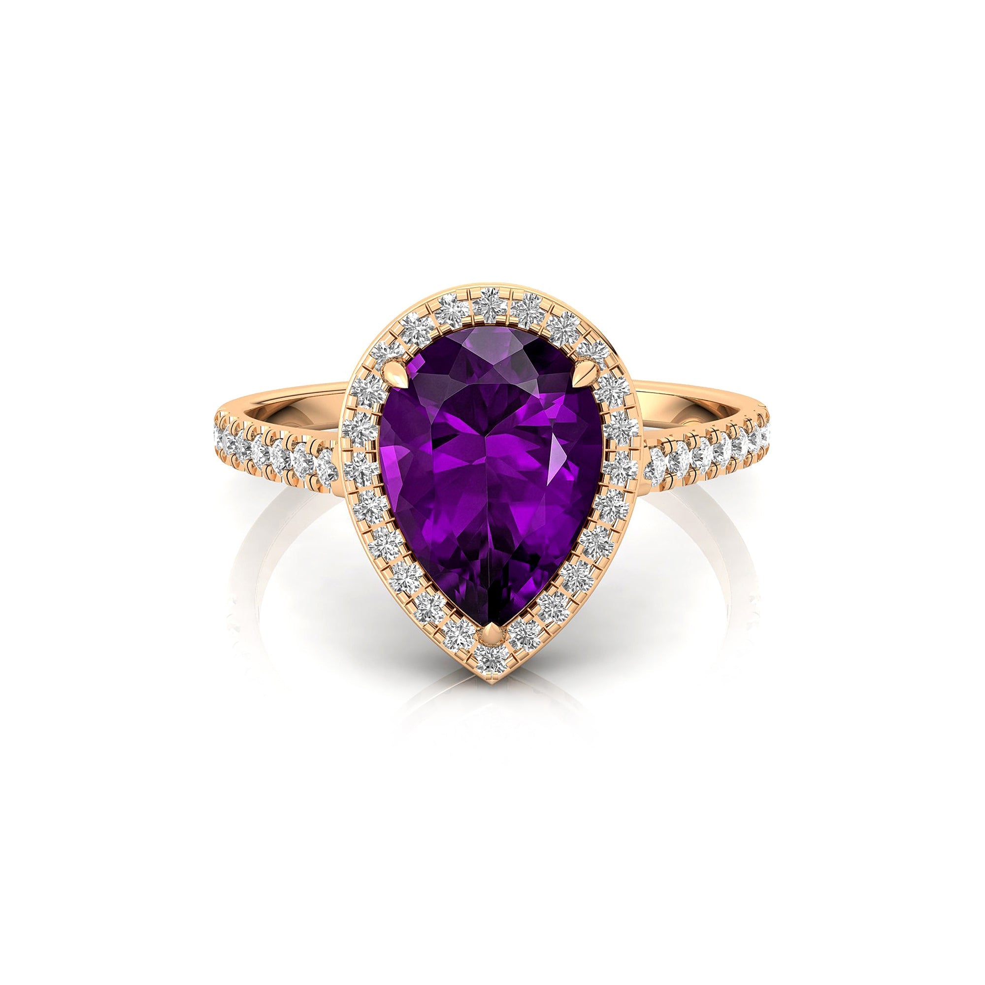 Classic Pear Shaped Amethyst Halo Diamond Engagement Ring - GeumJewels