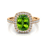 Elongated Cushion Halo Set Peridot Engagement Ring with Diamond Band - GeumJewels