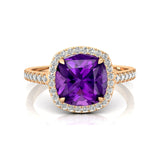 Halo Diamond Engagement Ring with Cushion Cut Amethyst - GeumJewels