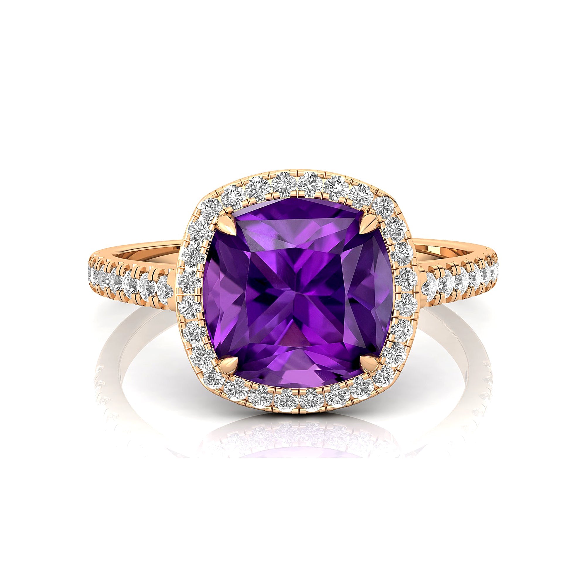 Halo Diamond Engagement Ring with Cushion Cut Amethyst - GeumJewels