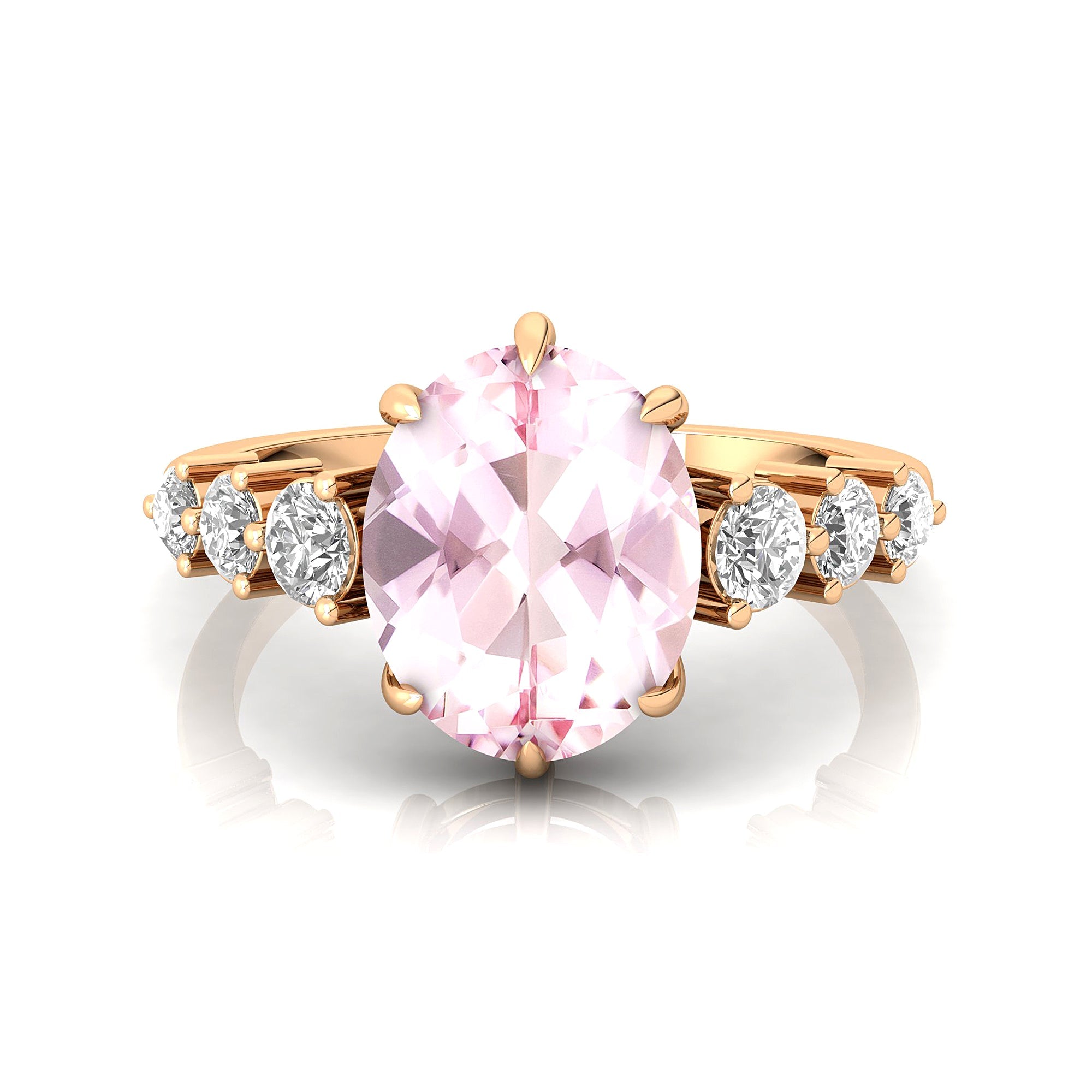 Oval Cut Morganite with Graduated Diamonds Ring - GeumJewels