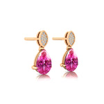 Illussion Set Diamond Earrings with Pear Cut Pink Sapphire - GeumJewels
