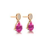 Illussion Set Diamond Earrings with Pear Cut Pink Sapphire - GeumJewels