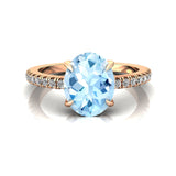 Oval Solitaire Aquamarine with Accent Diamonds Engagement Ring - GeumJewels