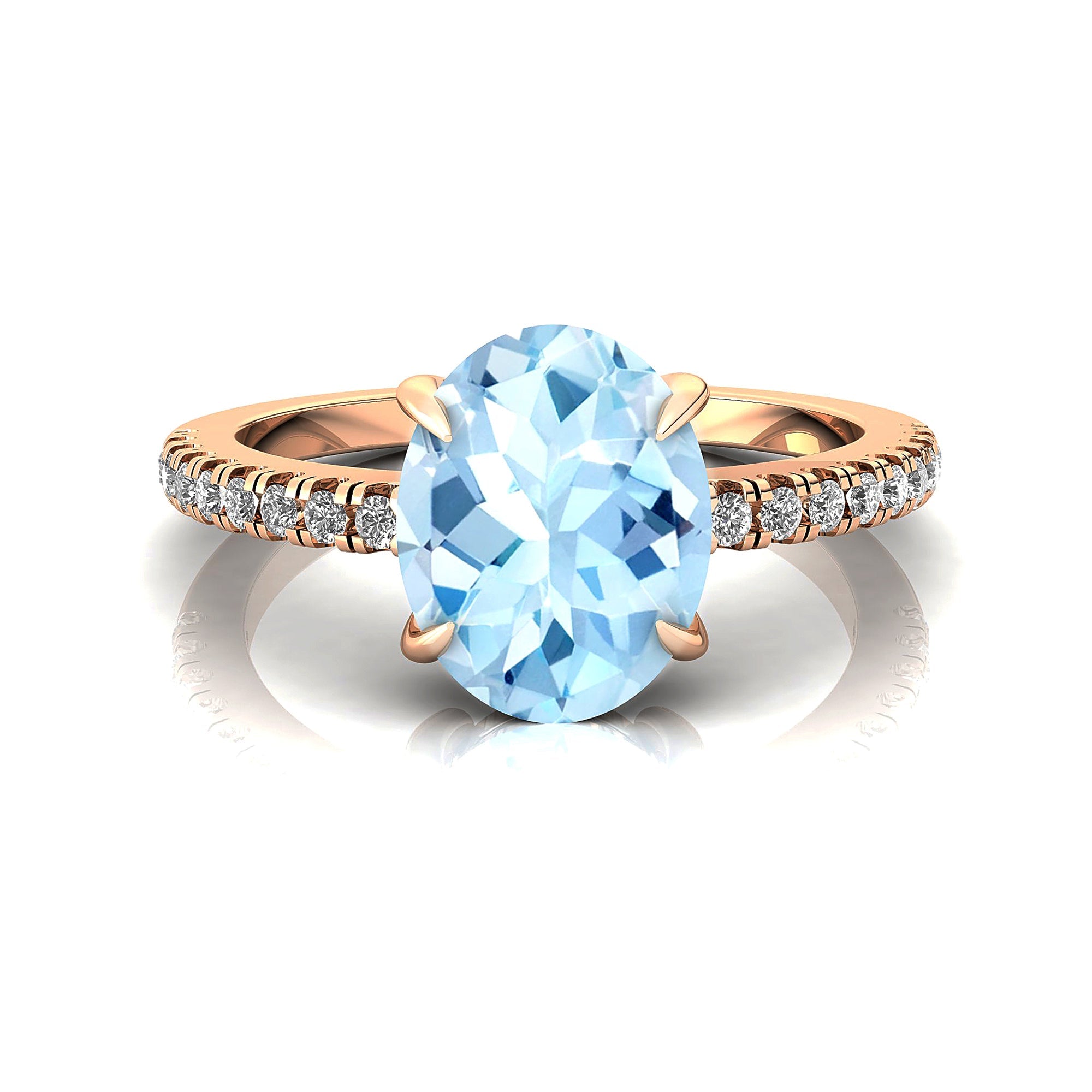 Oval Solitaire Aquamarine with Accent Diamonds Engagement Ring - GeumJewels