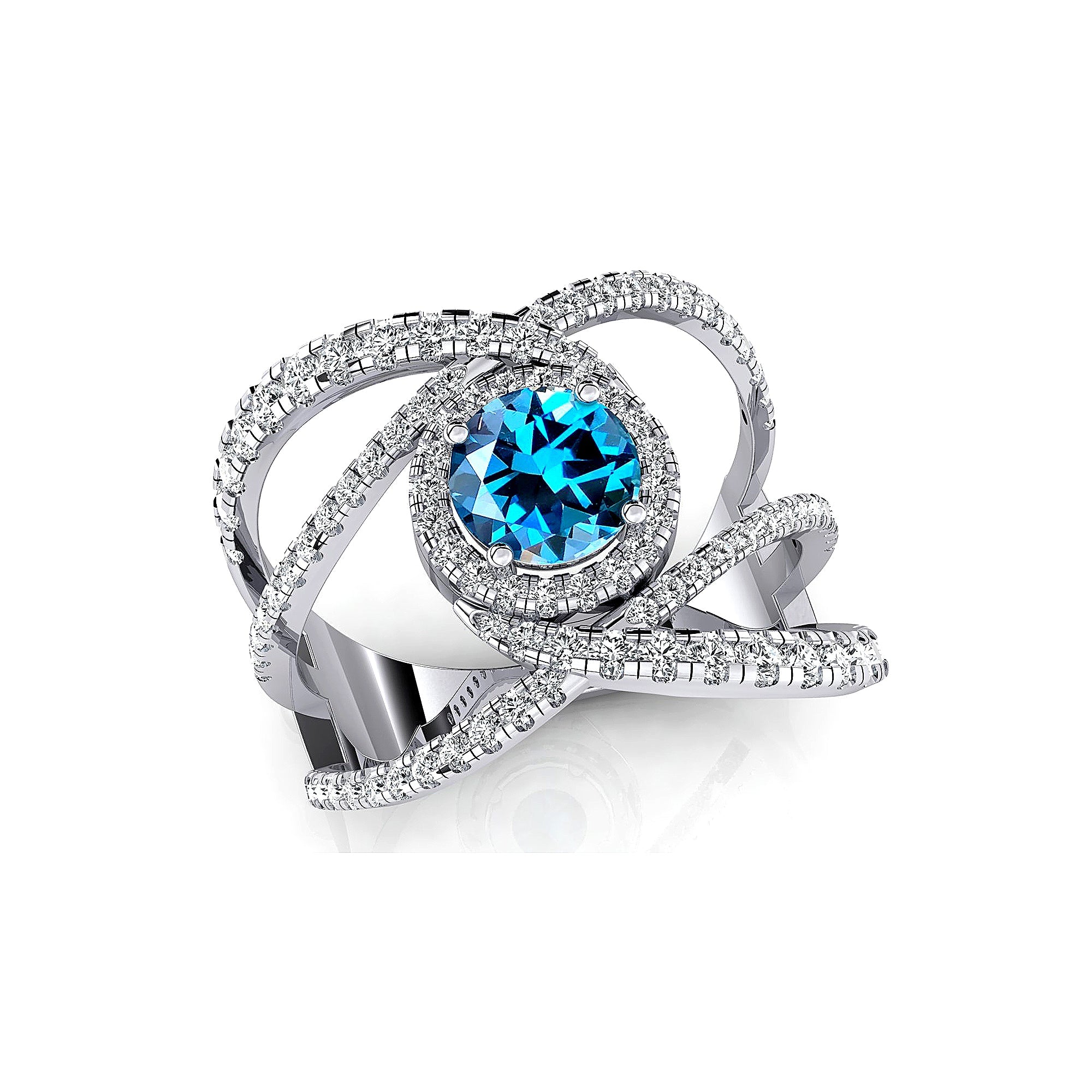 Solitaire Round London Blue Topaz Cocktail Diamond Ring - GeumJewels
