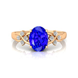 Criss Cross Diamond Ring with Oval Cut Tanzanite - GeumJewels