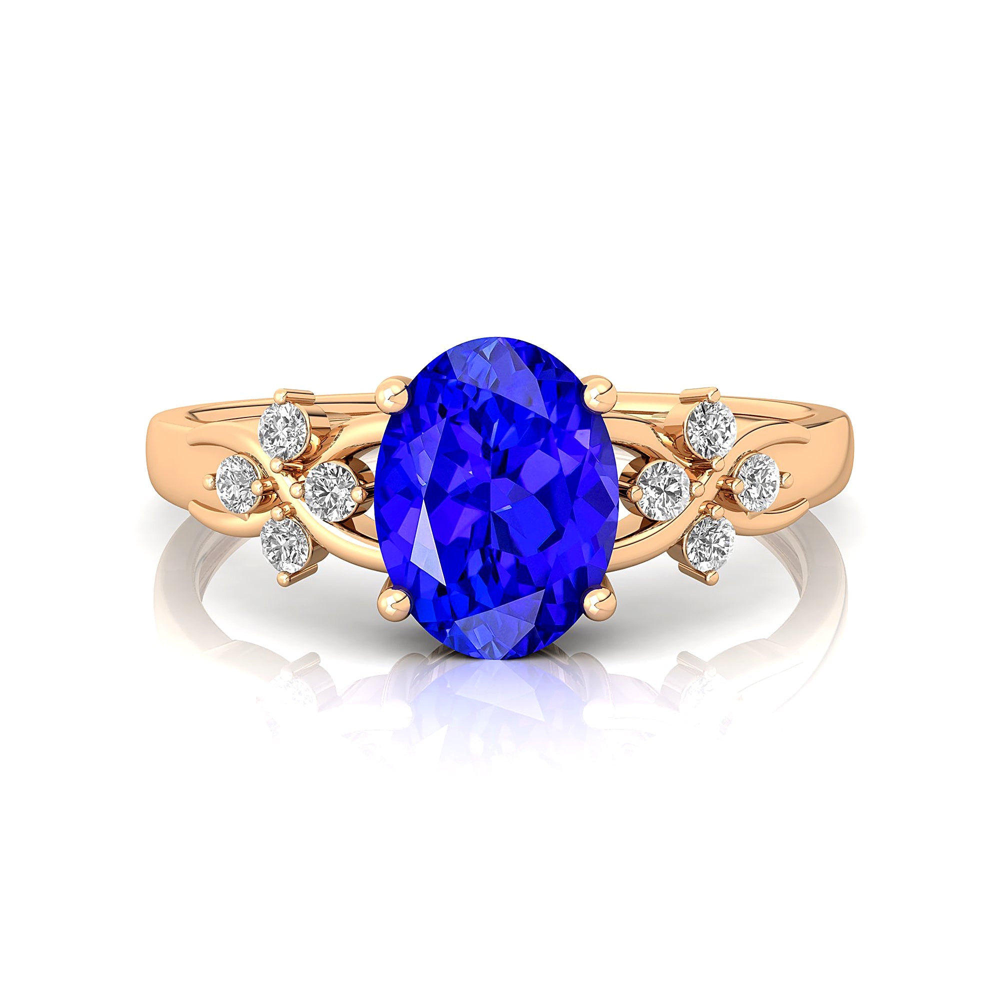 Criss Cross Diamond Ring with Oval Cut Tanzanite - GeumJewels