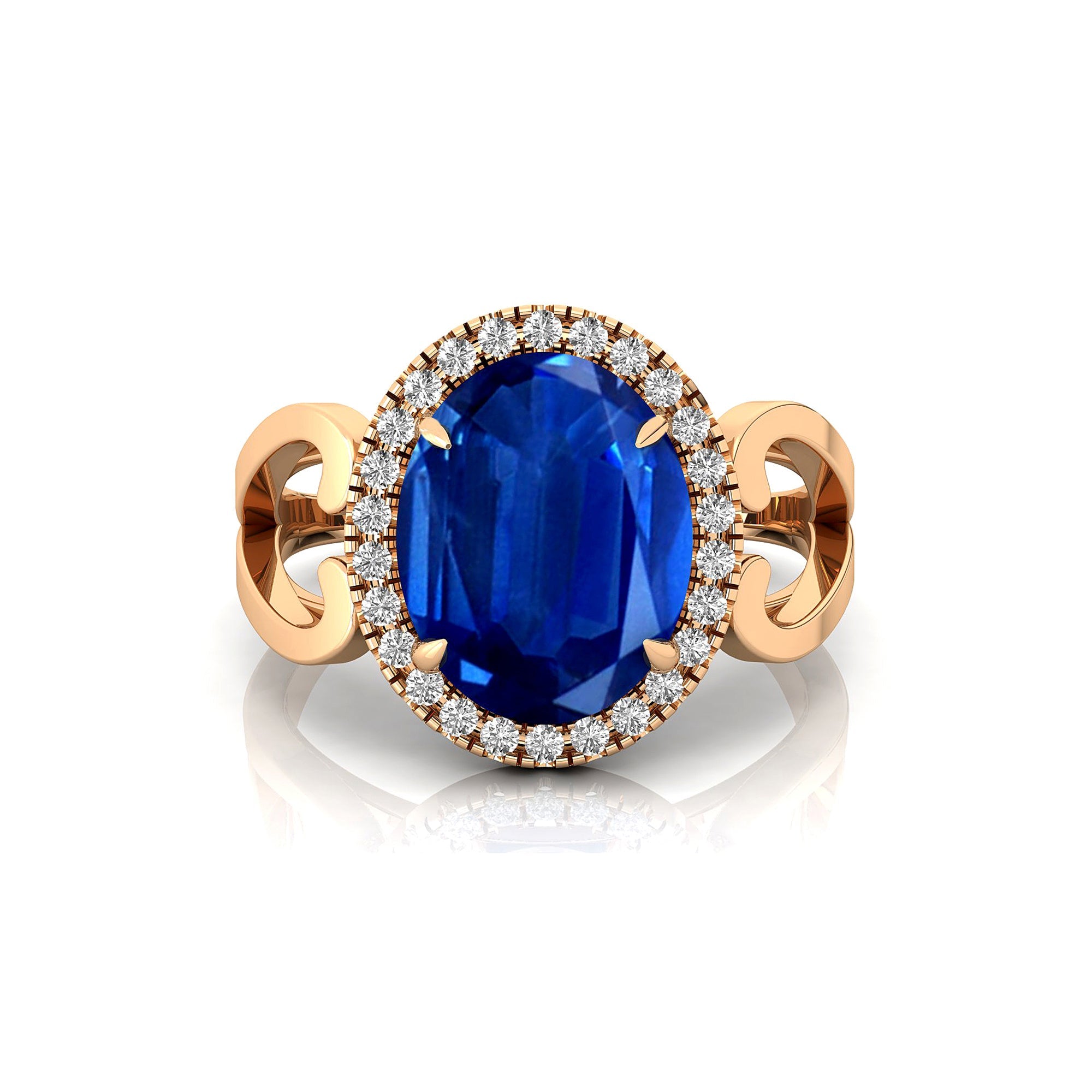 Vintage Love Inspired Oval Blue Sapphire Halo Diamond Engagement Ring - GeumJewels