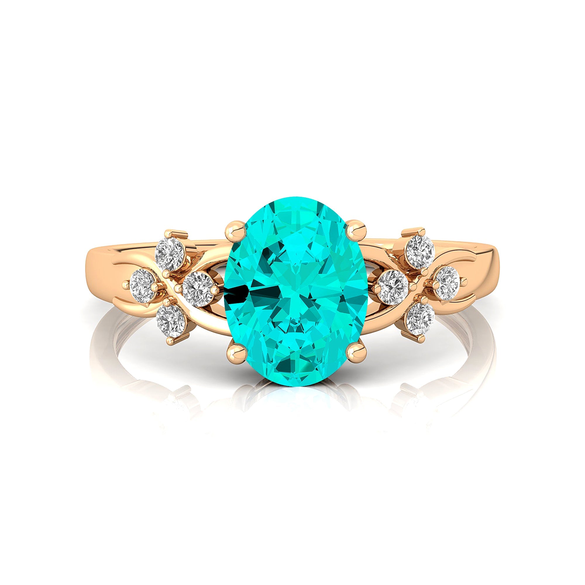 Criss Cross Diamond Ring with Oval Cut Paraiba Tourmaline - GeumJewels