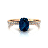 Long Cushion London Blue Topaz Thin Diamond Promise Ring - GeumJewels