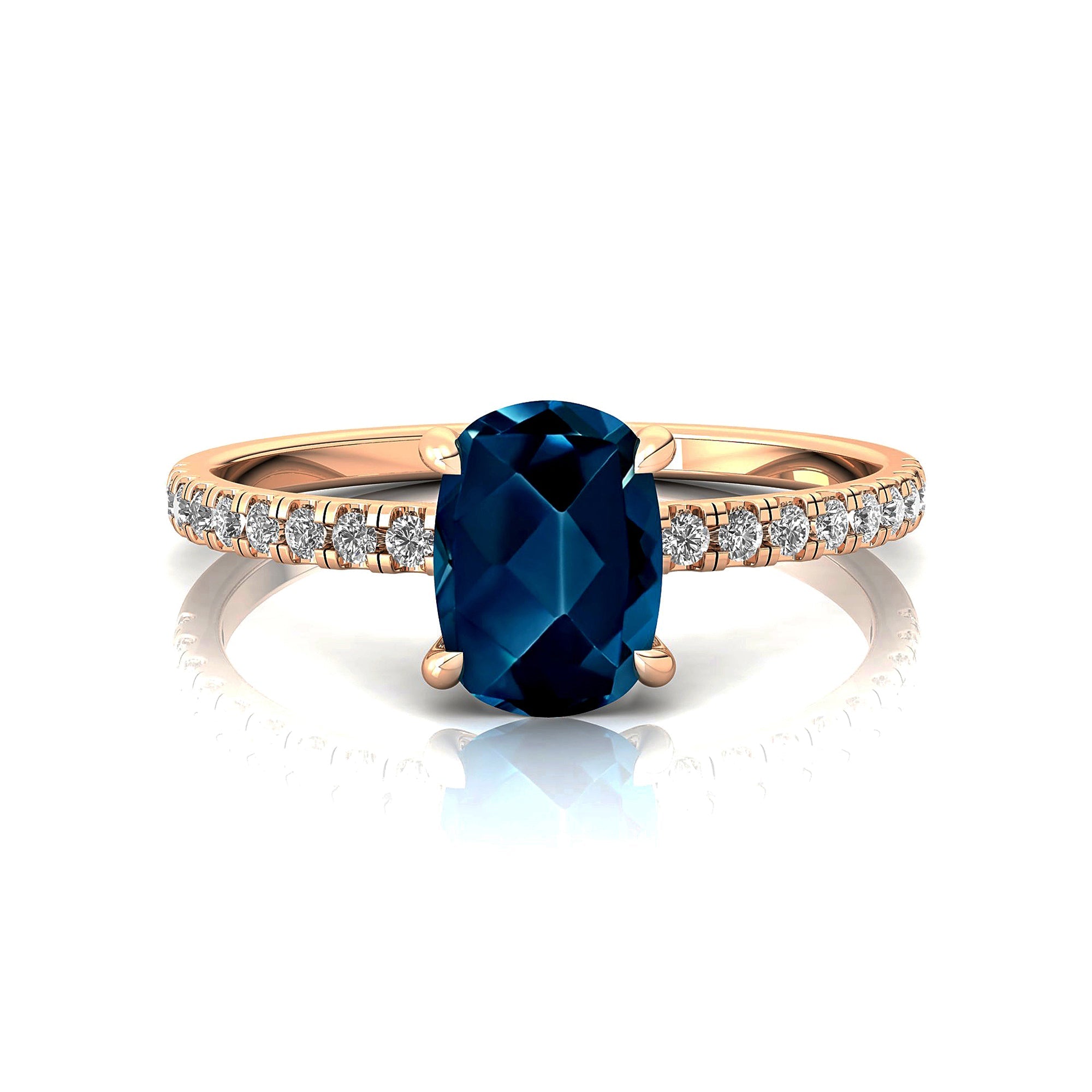 Long Cushion London Blue Topaz Thin Diamond Promise Ring - GeumJewels