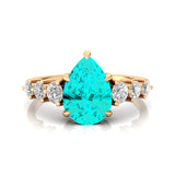 Pear Cut Paraiba Tourmaline with Graduated Diamonds Ring - GeumJewels