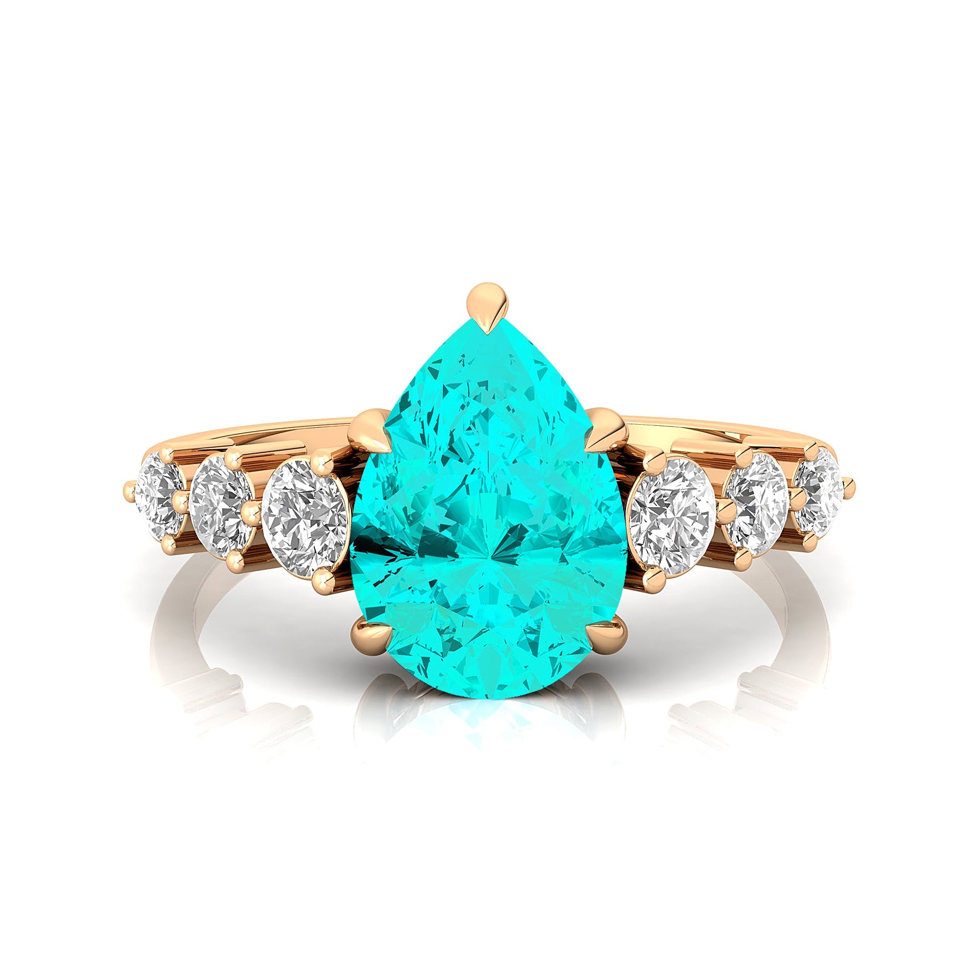 Pear Cut Paraiba Tourmaline with Graduated Diamonds Ring - GeumJewels