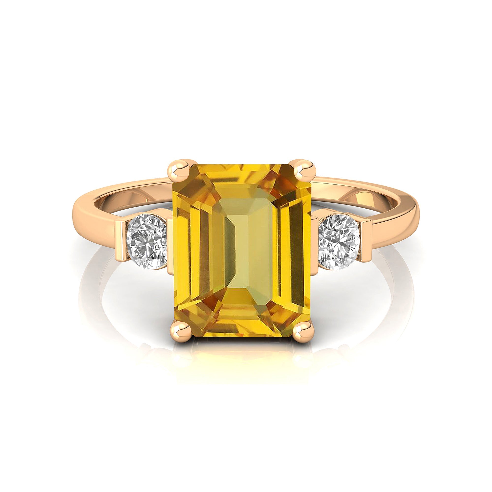 Emerald Cut Yellow Sapphire and Diamond Three Stone Ring - GeumJewels