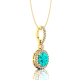 Classic Solitaire Round Paraiba Tourmaline Halo Diamond Dangle Pendant - GeumJewels