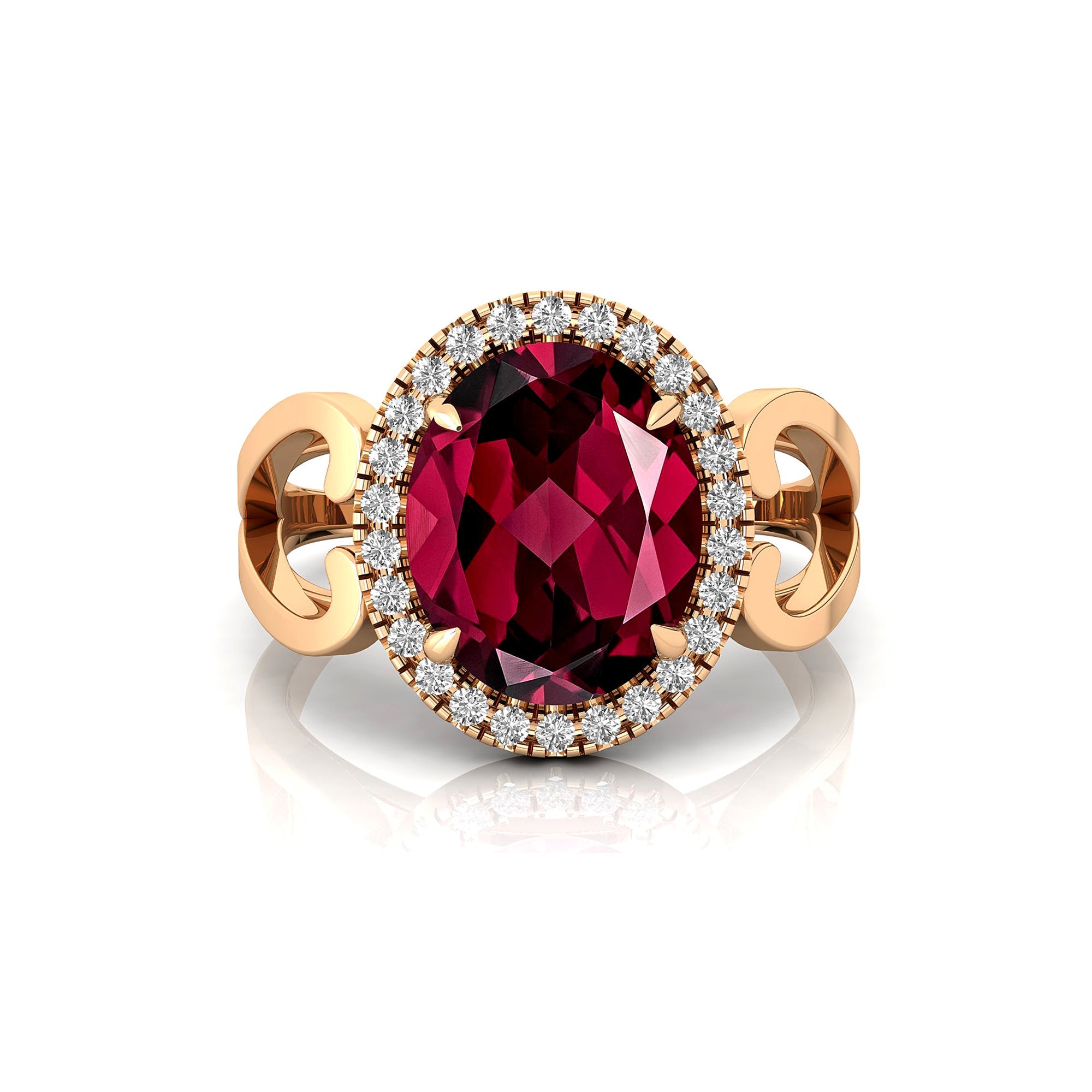 Vintage Love Inspired Oval Garnet Halo Diamond Engagement Ring - GeumJewels