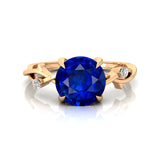 Criss Cross Nature Inspired Diamond Ring with Round Blue Sapphire - GeumJewels