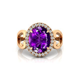 Vintage Love Inspired Oval Amethyst Halo Diamond Engagement Ring - GeumJewels