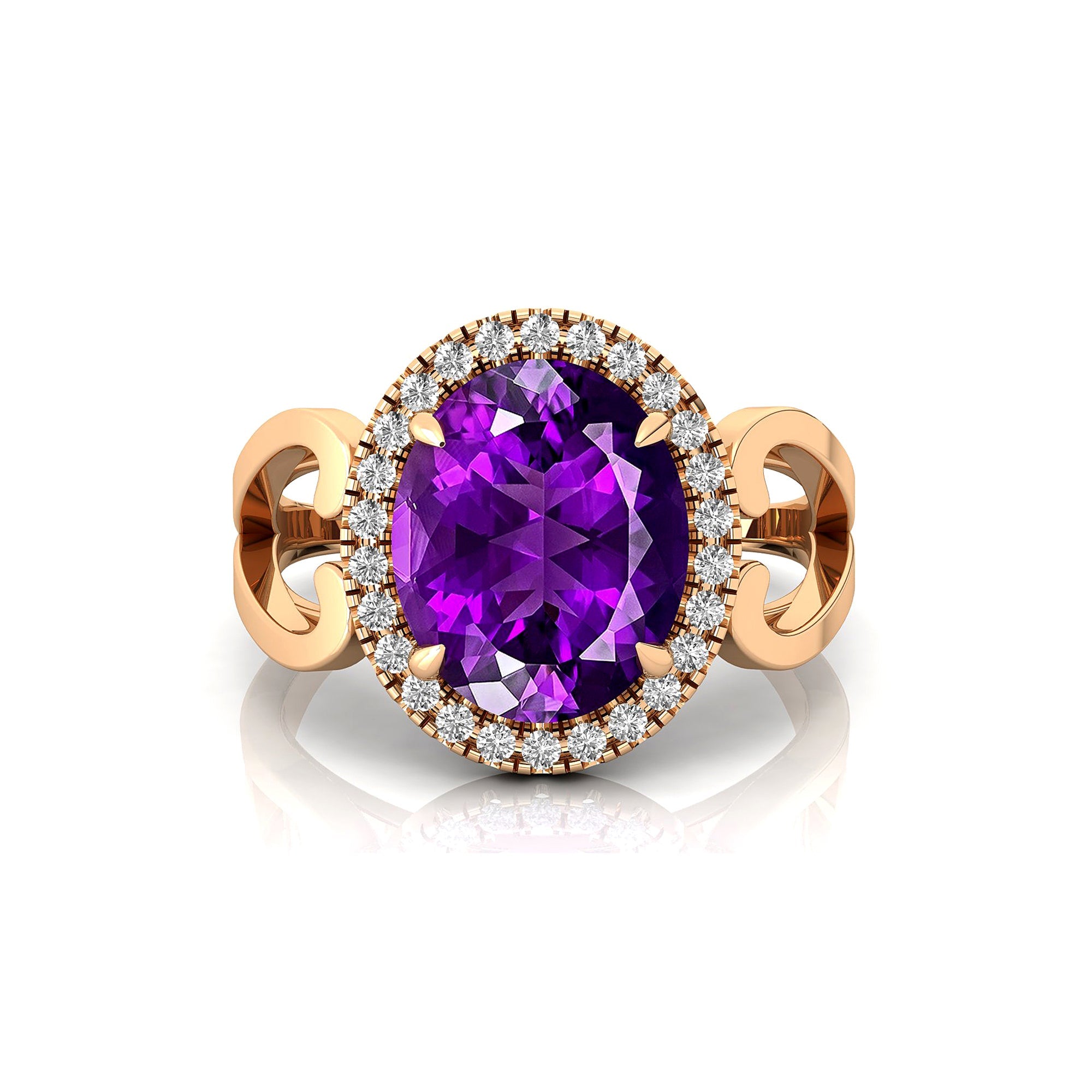 Vintage Love Inspired Oval Amethyst Halo Diamond Engagement Ring - GeumJewels