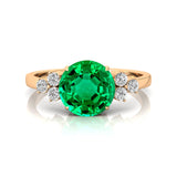 Trio Diamond Engagement Ring with Round Solitaire Emerald - GeumJewels