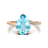 Twisted Up Down Band Pear Shaped Aquamarine Ring with Accent Diamonds - GeumJewels
