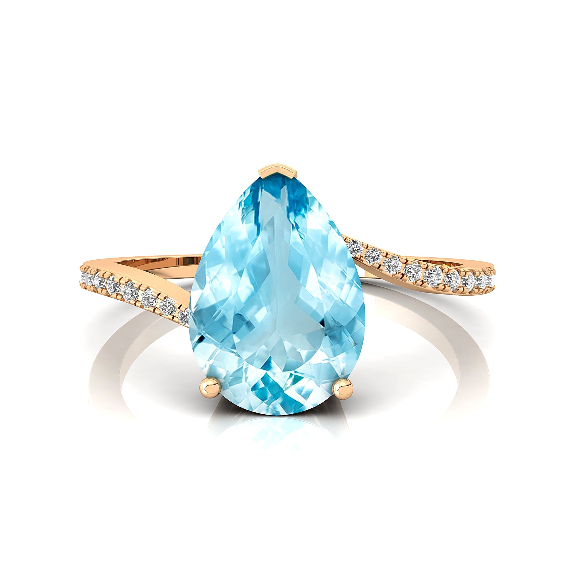 Twisted Up Down Band Pear Shaped Aquamarine Ring with Accent Diamonds - GeumJewels