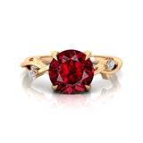 Criss Cross Nature Inspired Diamond Ring  with Round Garnet - GeumJewels
