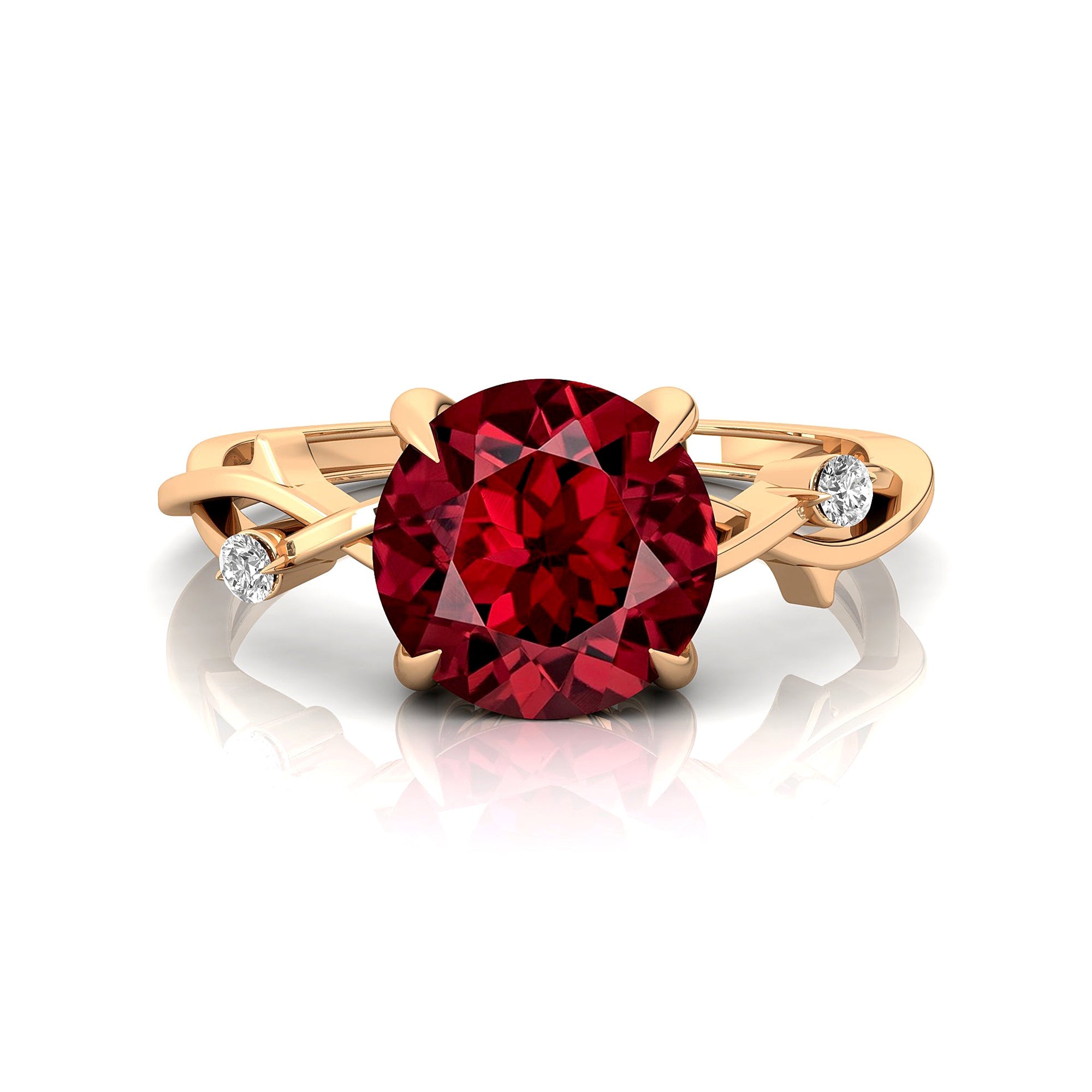 Criss Cross Nature Inspired Diamond Ring  with Round Garnet - GeumJewels