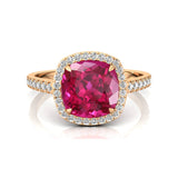 Halo Diamond Engagement Ring with Cushion Cut Pink Sapphire - GeumJewels
