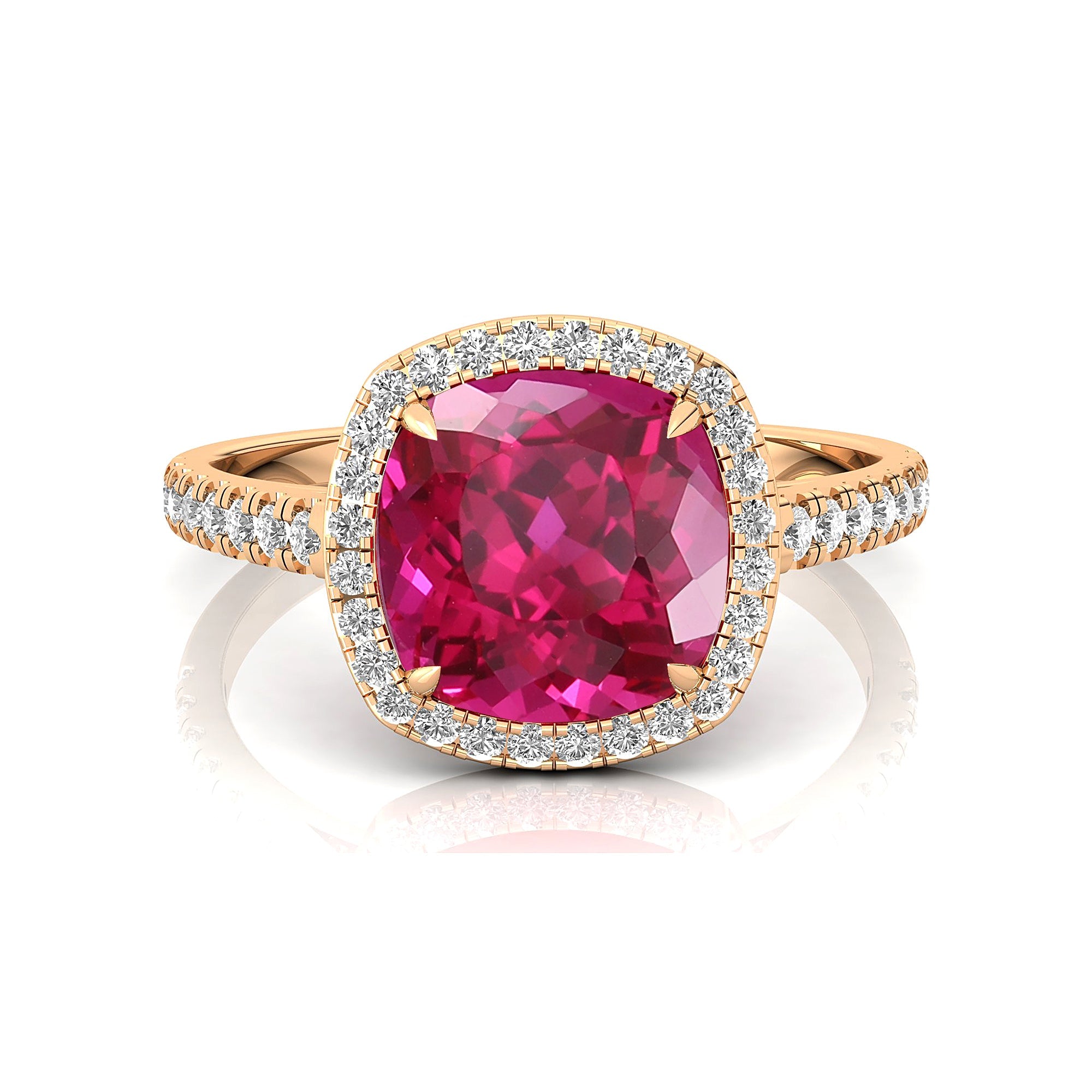 Halo Diamond Engagement Ring with Cushion Cut Pink Sapphire - GeumJewels