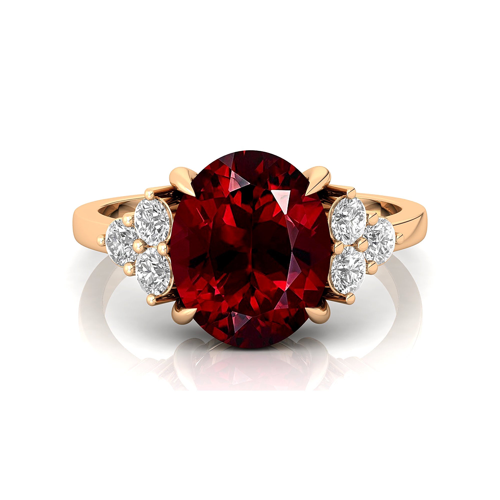 Trio Diamond Engagement Ring with Oval Cut Garnet - GeumJewels