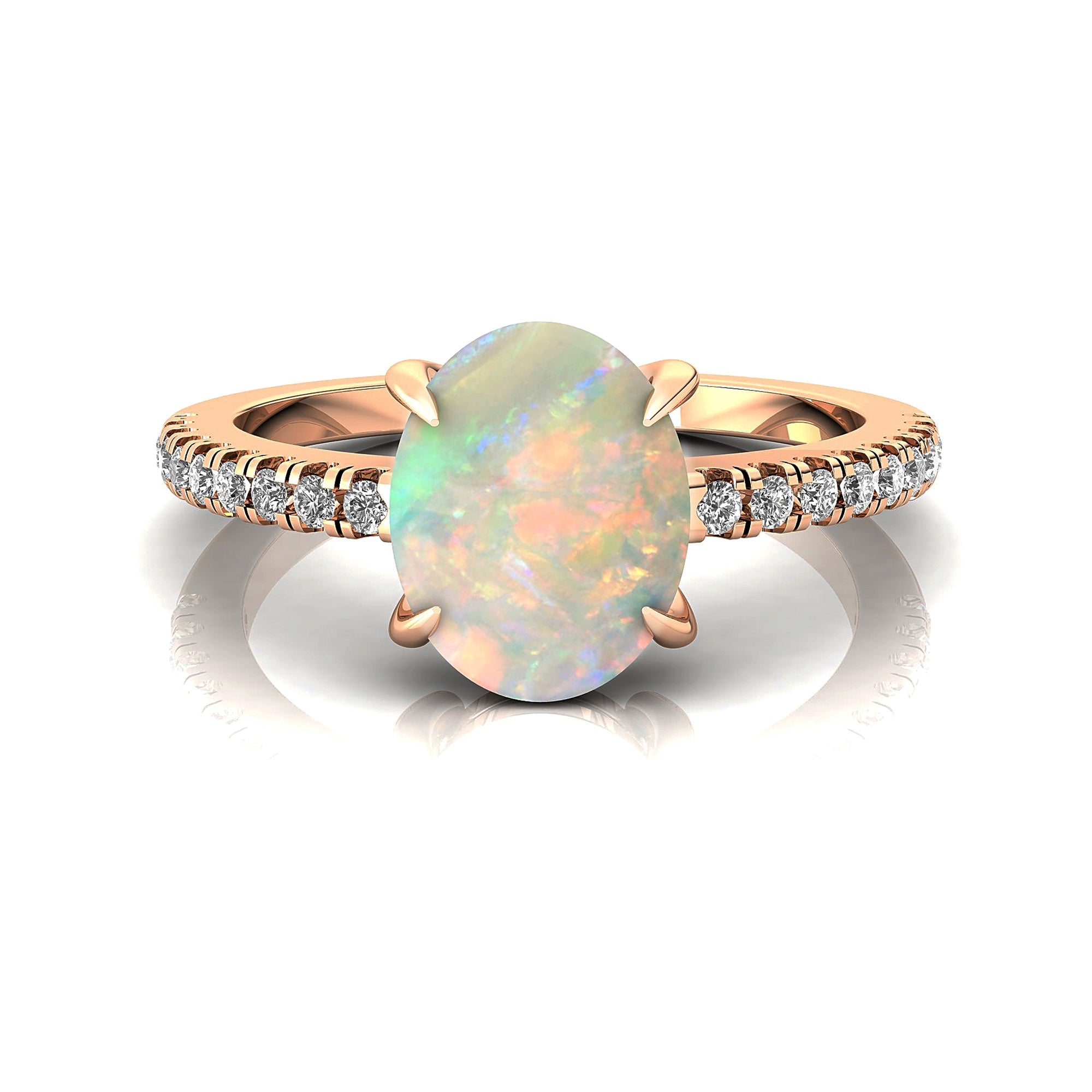 Oval Solitaire Opal with Accent Diamonds Engagement Ring - GeumJewels