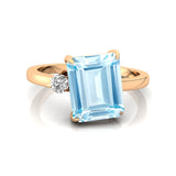 Emerald Shaped Aquamarine with 3mm Accent Solitaire Engagement Ring - GeumJewels