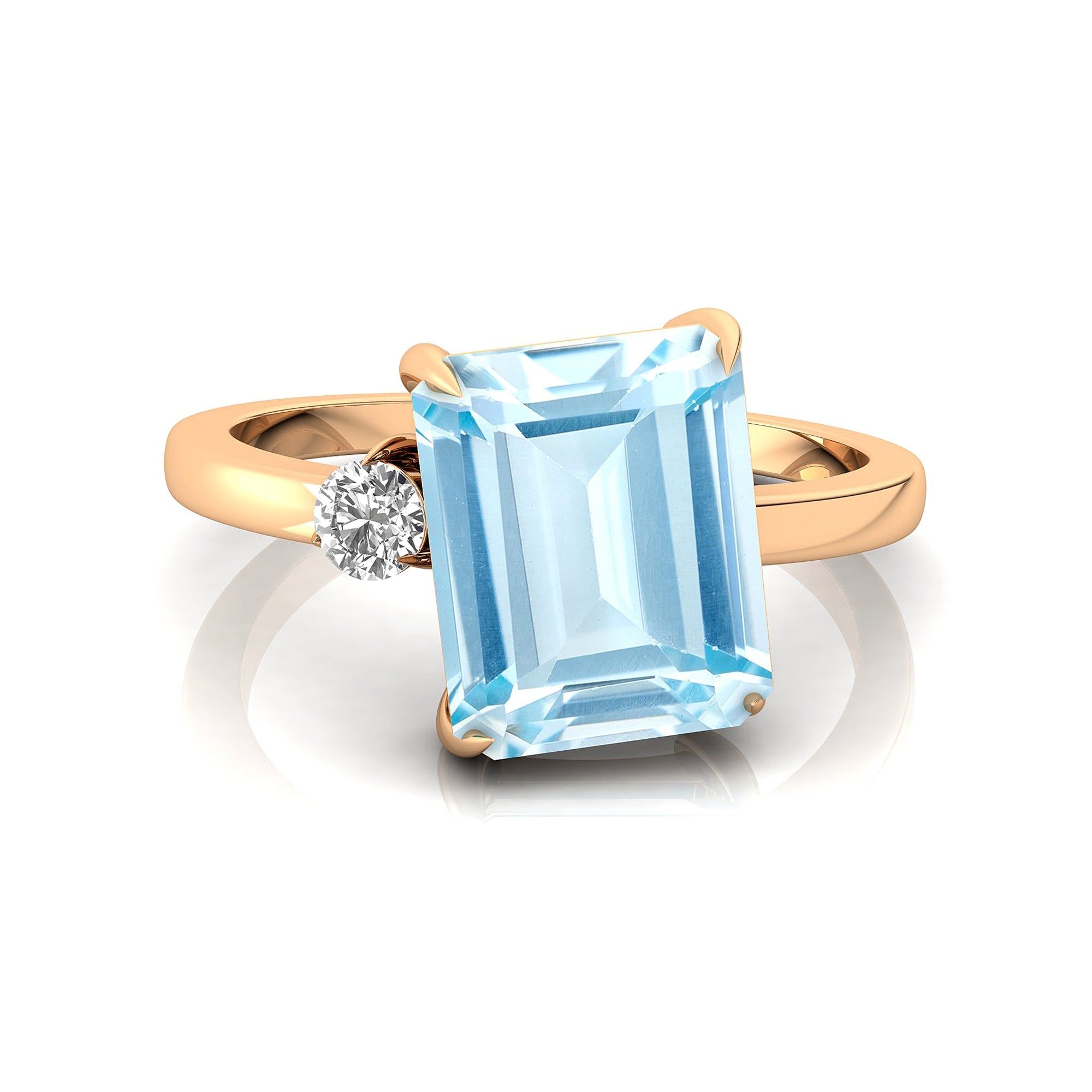 Emerald Shaped Aquamarine with 3mm Accent Solitaire Engagement Ring - GeumJewels