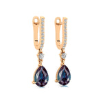 Lever Back Diamond Drop Earrings with Pear Cut Alexandrite - GeumJewels