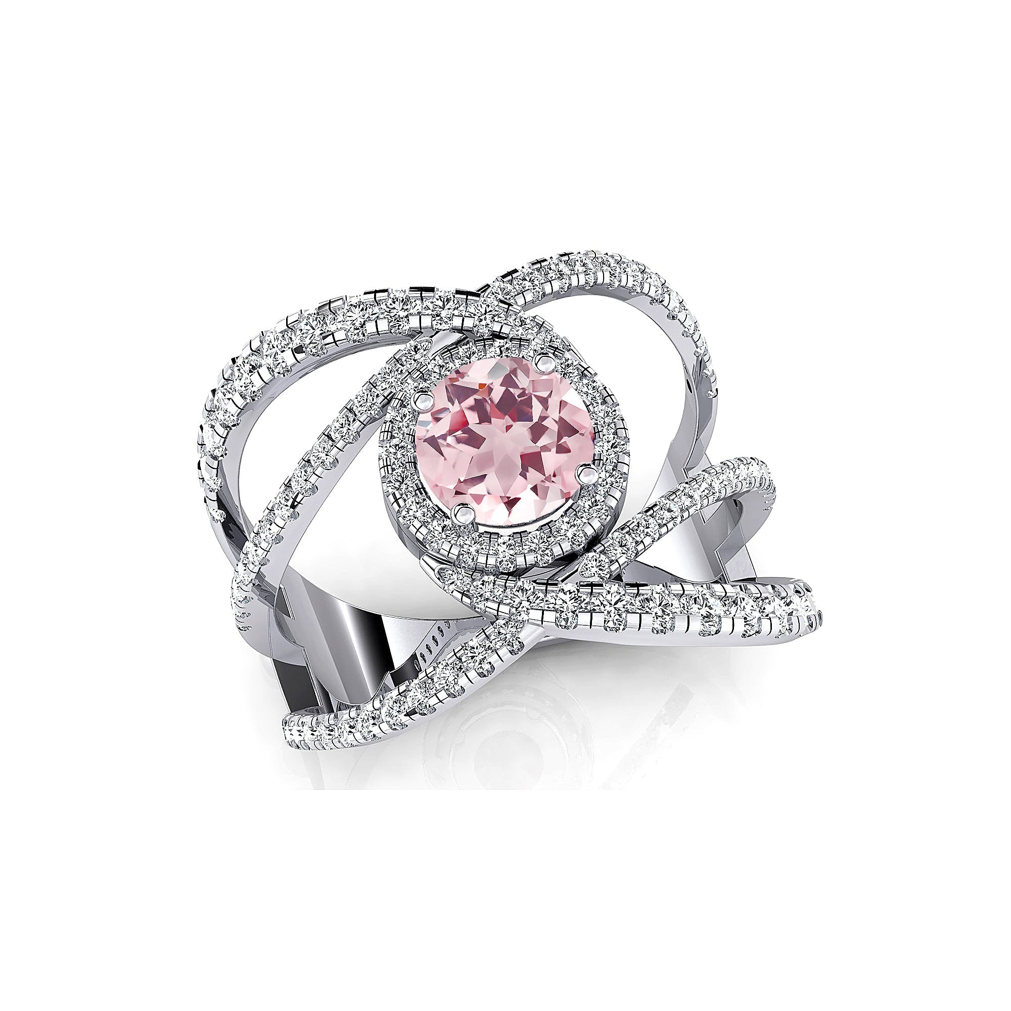 Solitaire Round Morganite Cocktail Diamond Ring - GeumJewels